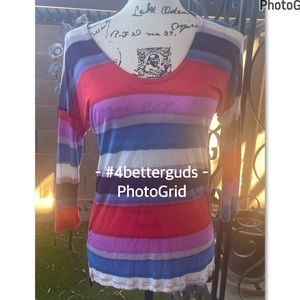 Splendid Colorful Striped High Low Hemline Long Sleeve Scoop Neck Top XS